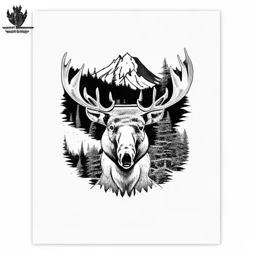 Pacific Northwest nature and moose tattoo design idea