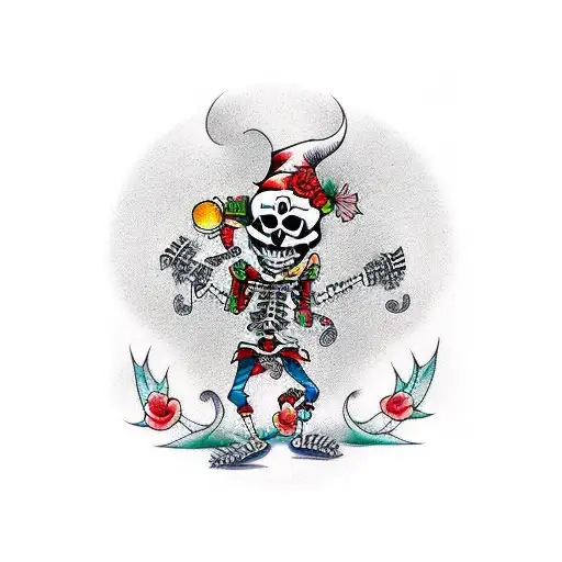 dancing skeleton jester tattoo design idea