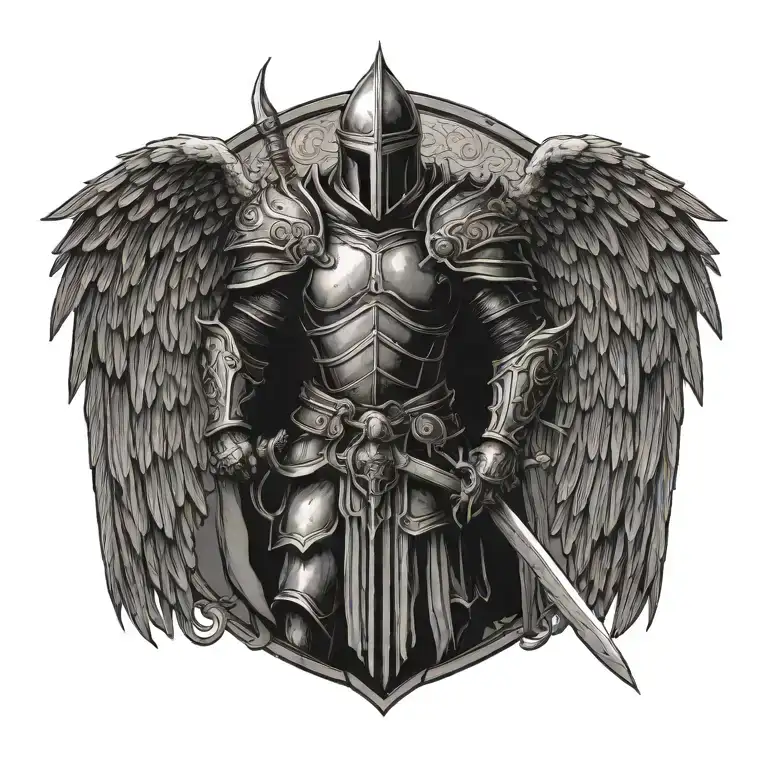 knight angel, rose tattoo design idea