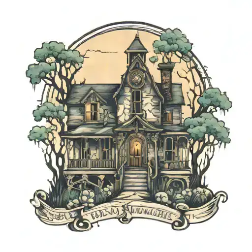 abandoned haunted house tattoo design idea