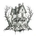 abandoned haunted house tattoo design idea