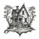 abandoned haunted house tattoo design idea