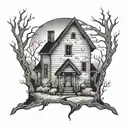 abandoned haunted house tattoo design idea