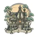 abandoned haunted house tattoo design idea