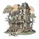 abandoned haunted house tattoo design idea