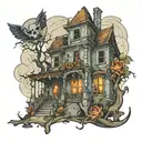 abandoned haunted house tattoo design idea