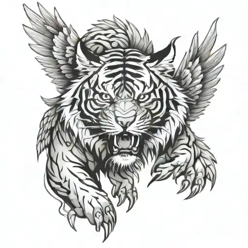 Incorporate tigers and eagles in a tattoo inspired by ancient Asian cultures tattoo design idea