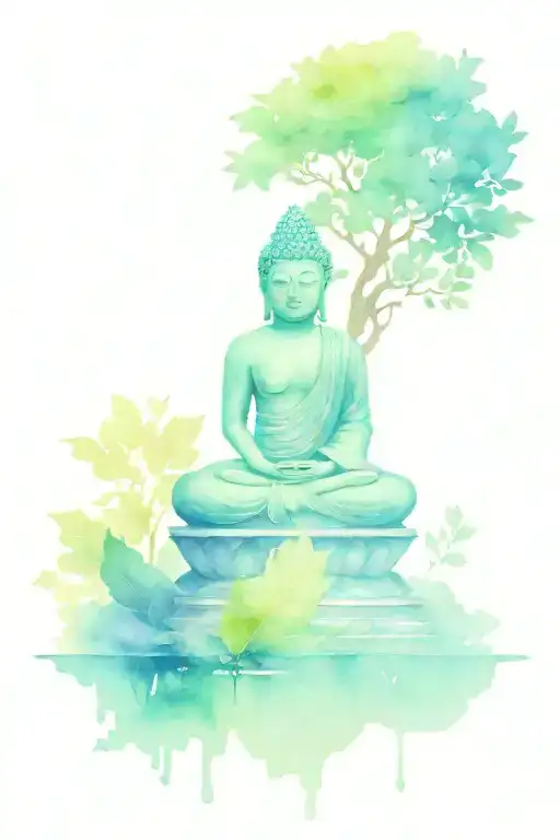 buddha temple with tree tattoo design idea
