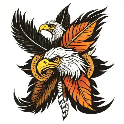 eagle feather & emu feather quill scrawling tattoo design idea