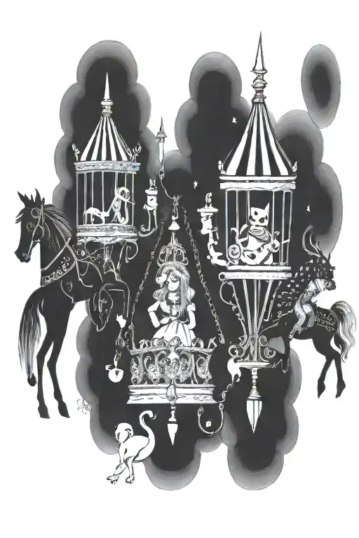 Tim Burton's Alice in wonderland inspired carousel tattoo design idea