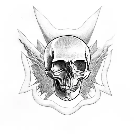 Skull, Satan, black and red, realistic, horror, hand tattoo design idea