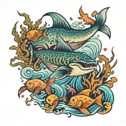 sea creatures swimming tattoo design idea