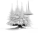 large pine tree with roots. right side of the tree to be dead with many spikes and branches left side bloosiming  tattoo design idea