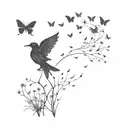 Dandelion crow chasing butterflies in storm tattoo design idea