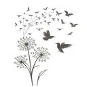 Dandelion crow chasing butterflies in storm tattoo design idea