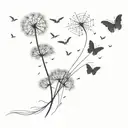 Dandelion crow chasing butterflies in storm tattoo design idea