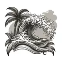 wave crashing into Palm tree  tattoo design idea