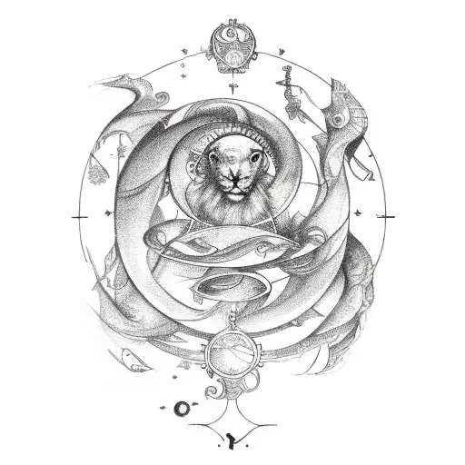 Zodiac - Libra, Pisces, Aries. Family - bond tattoo design idea