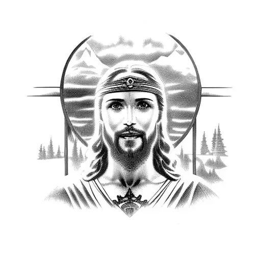 Jesus riding a vintage Oregon-themed motorcycle tattoo design idea