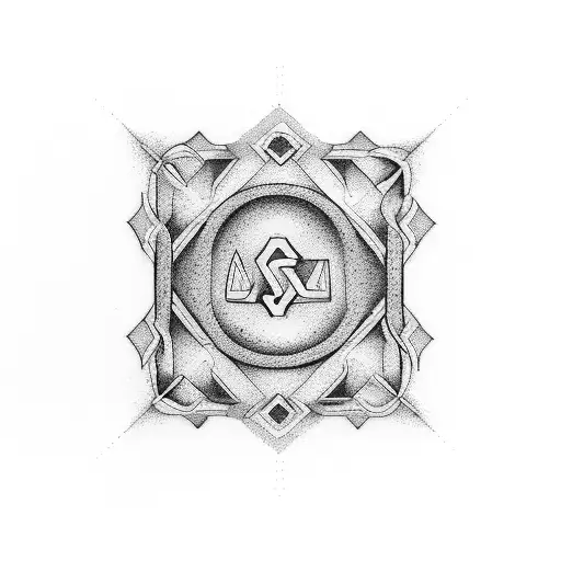 The letters ALMA in a rectangle/ labyrinth in the style of syncope logo  tattoo design idea