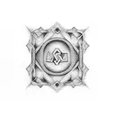 The letters ALMA in a rectangle/ labyrinth in the style of syncope logo  tattoo design idea