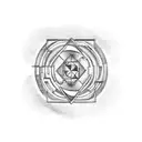 The letters ALMA in a rectangle/ labyrinth in the style of syncope logo  tattoo design idea