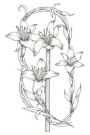 Three nails creating a cross with lillies wrapped around tattoo design idea