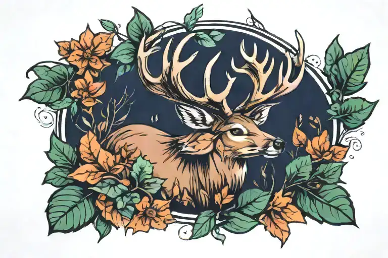 deer and leaves blowing tattoo design idea