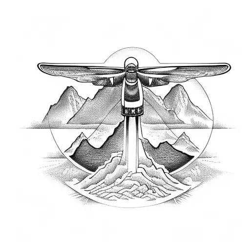 Christian Cross with bees and mountains tattoo design idea