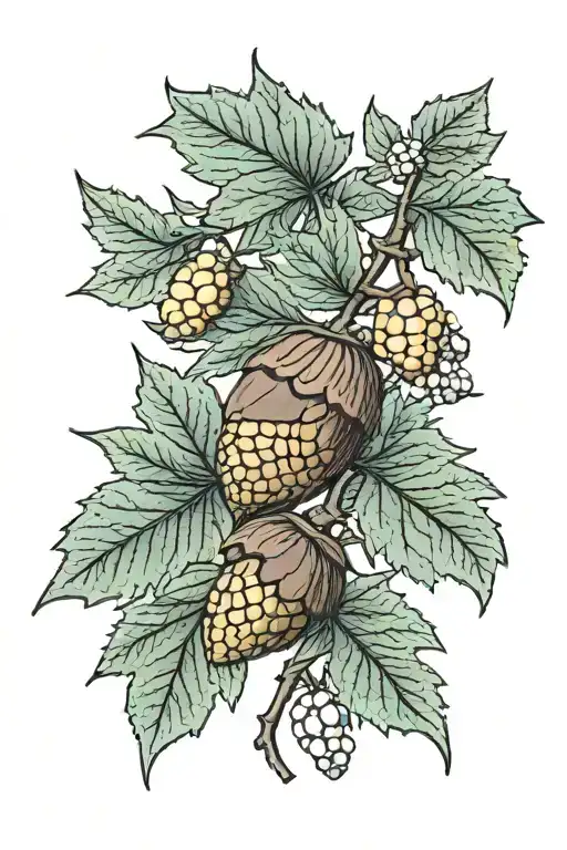 acorn leaf without acorn, and canary tattoo design idea