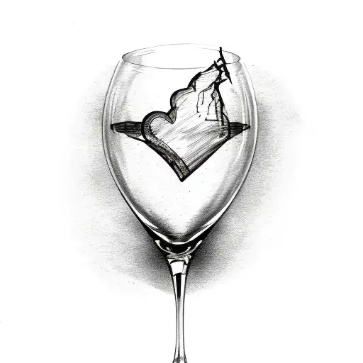 broken wine glass with heart inside tattoo design idea