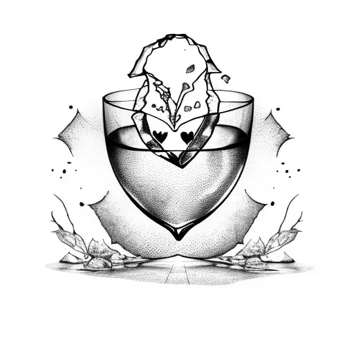 broken wine glass with heart inside tattoo design idea