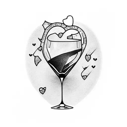 broken wine glass with heart inside tattoo design idea