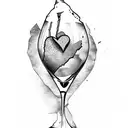 broken wine glass with heart inside tattoo design idea