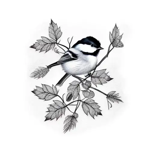 blackberry vines and chickadee  tattoo design idea