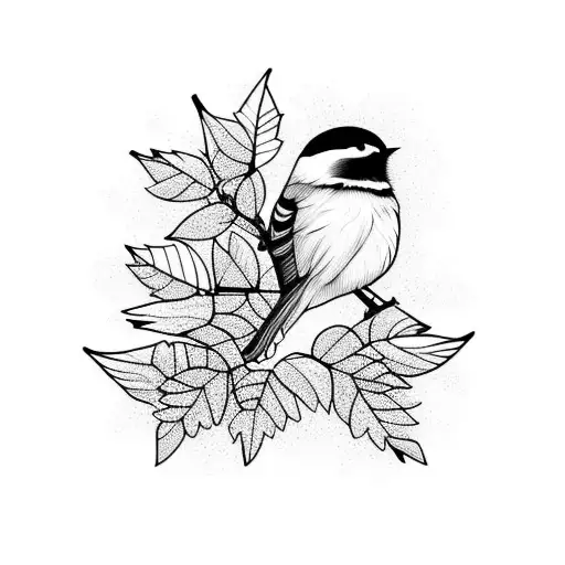blackberry vines and chickadee  tattoo design idea