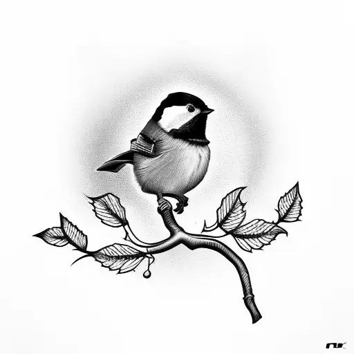 blackberry vines and chickadee  tattoo design idea