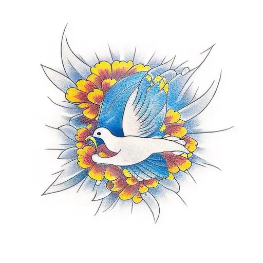 DOVE WITH MARIGOLD TATTOO tattoo design idea