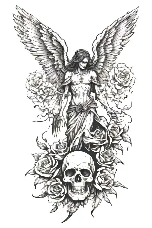 memento mori fallen angel tattoo design idea