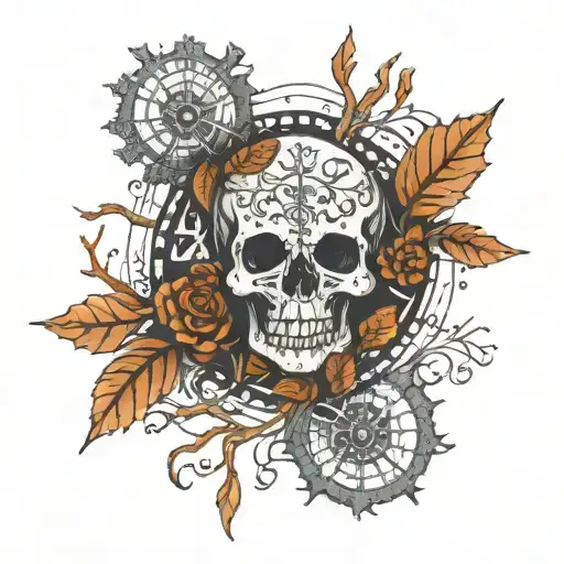 Scandinavian style tattoo with vegvisir, skull and dark forest in blackwork style tattoo design idea