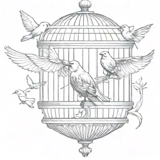 bird break free from cage tattoo design idea