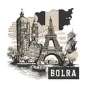 A vintage postcard design with illustrations of iconic landmarks from Belgium, Netherlands, Germany, Poland, Czechia, Hungary, Serbia, and Switzerland tattoo design idea