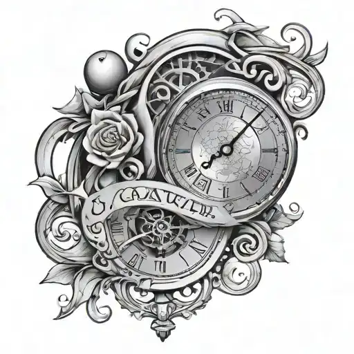 Broken in half clock with Roman numerals words nothing lasts forever   tattoo design idea