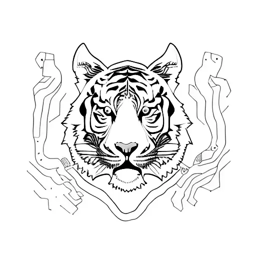 A minimalist tiger with anime-style eyes tattoo design idea