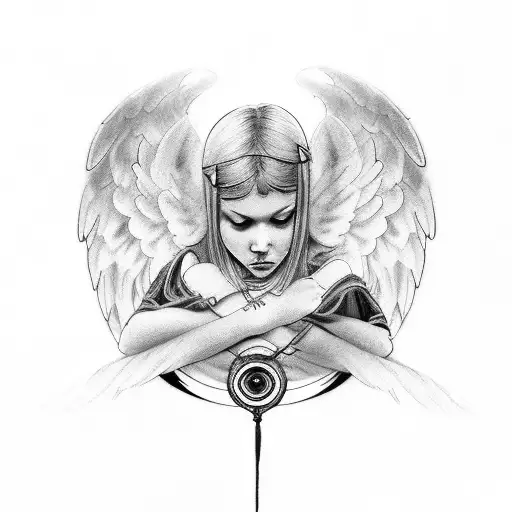 number 81 with angel wings halo and clouds tattoo design idea