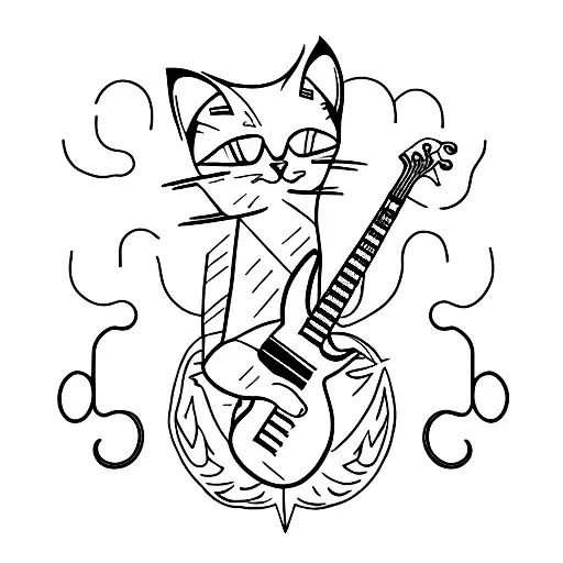 A minimalist tattoo of a cat playing a bass guitar tattoo design idea