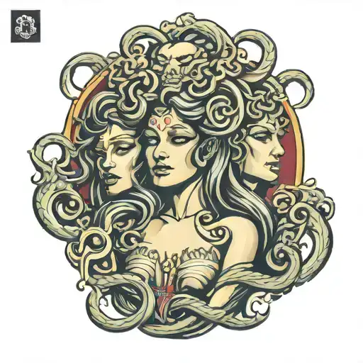 hear speed see no evil with medusa faces tattoo design idea