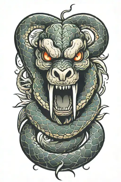 snake fangs out striking tattoo design idea