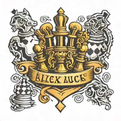 Acronym of All Hustle No Luck with money and chess and dice on the front of my neck tattoo design idea