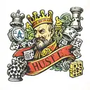 Acronym of All Hustle No Luck with money and chess and dice on the front of my neck tattoo design idea